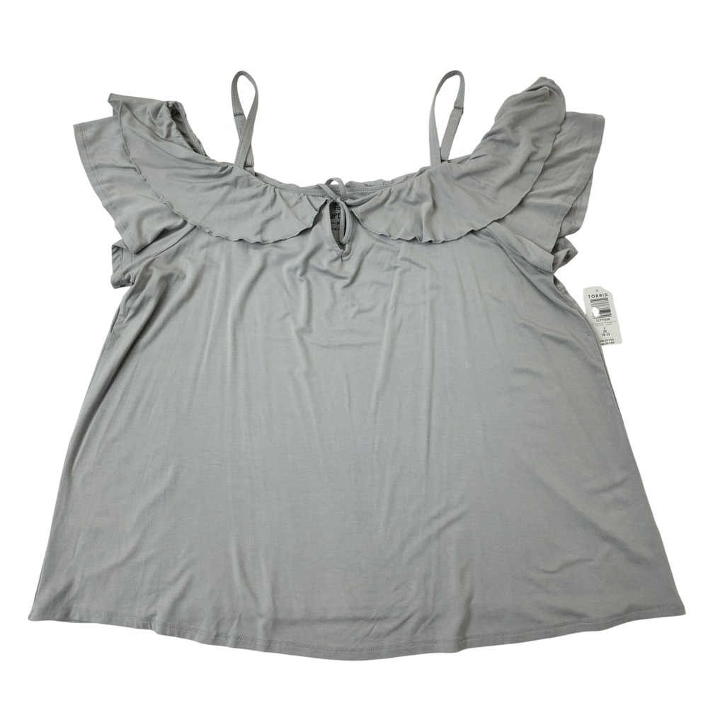 Torrid Super Soft Gray Cold Shoulder Ruffle Top Plus Size 2 2X 14777208 NEW